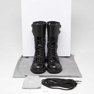 Christian Dior Black Matte Calfskin Leather D-Trap Combat Boots Size 5.5/36